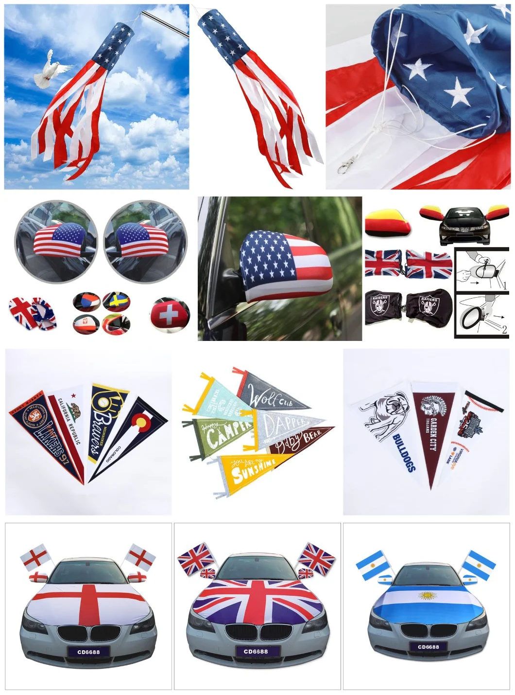 Wholesale Custom Iron on Embroidery Patches Hook Loop Backing Windsock
