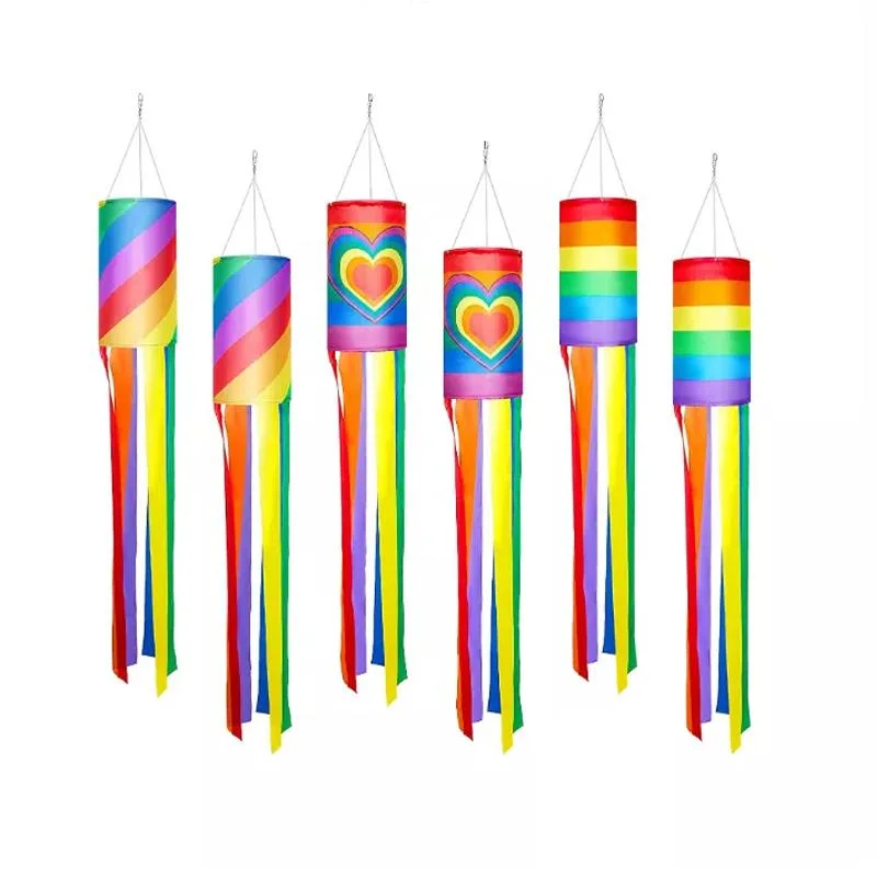 Custom Design Rainbow 24&quot; Windsock Silk Screen Printing Gay Pride Windsock